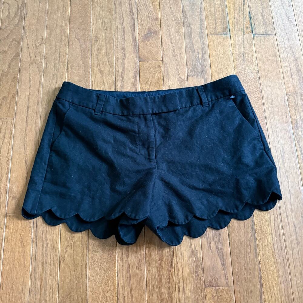J. Crew | Preppy Summer Vacation Black Linen Blend Shorts Scallop Hems Size 10 - Picture 2 of 10